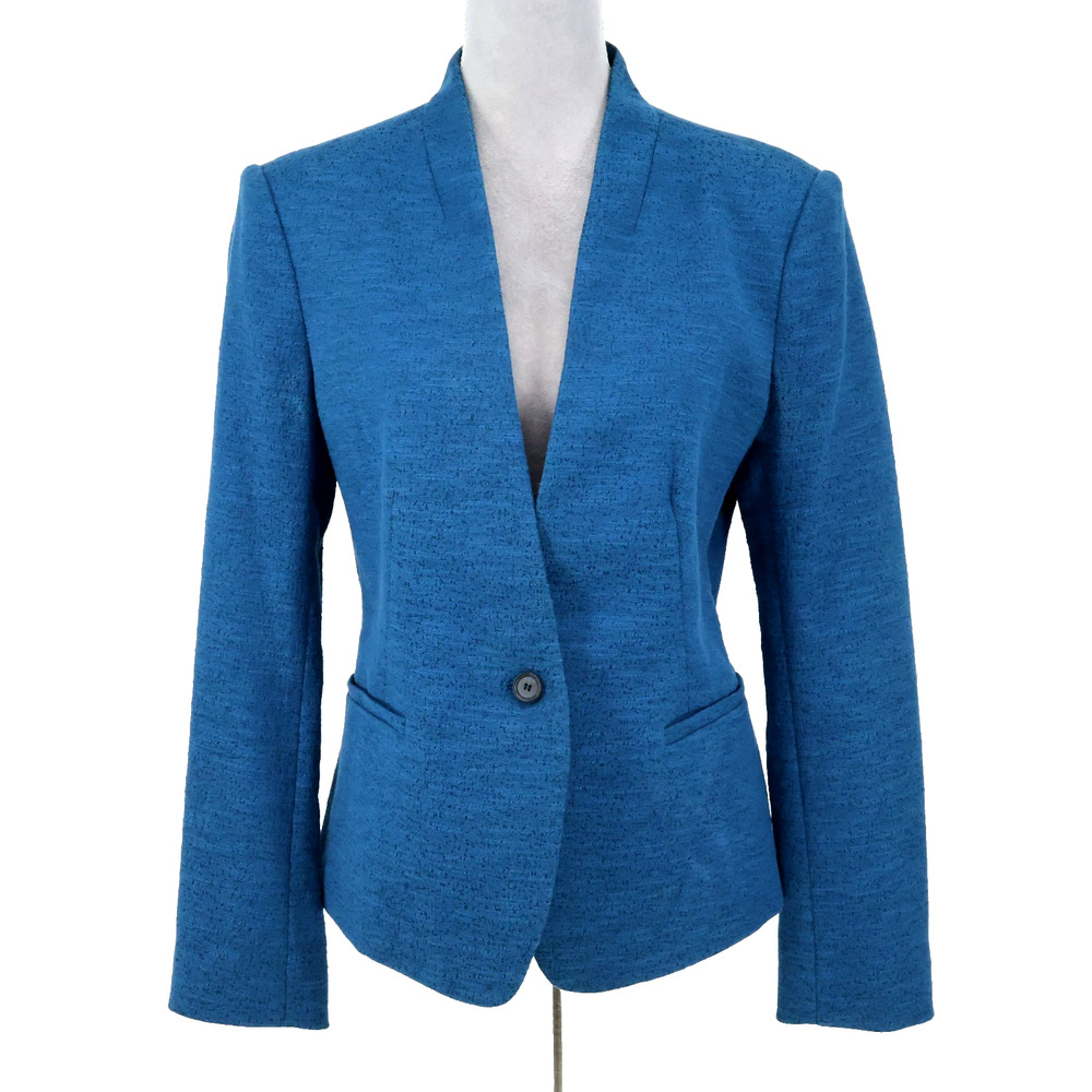 Loft Jacket Womens 10 Blue Lined Blazer Fitted Pocket Cotton Blend Career Preppy